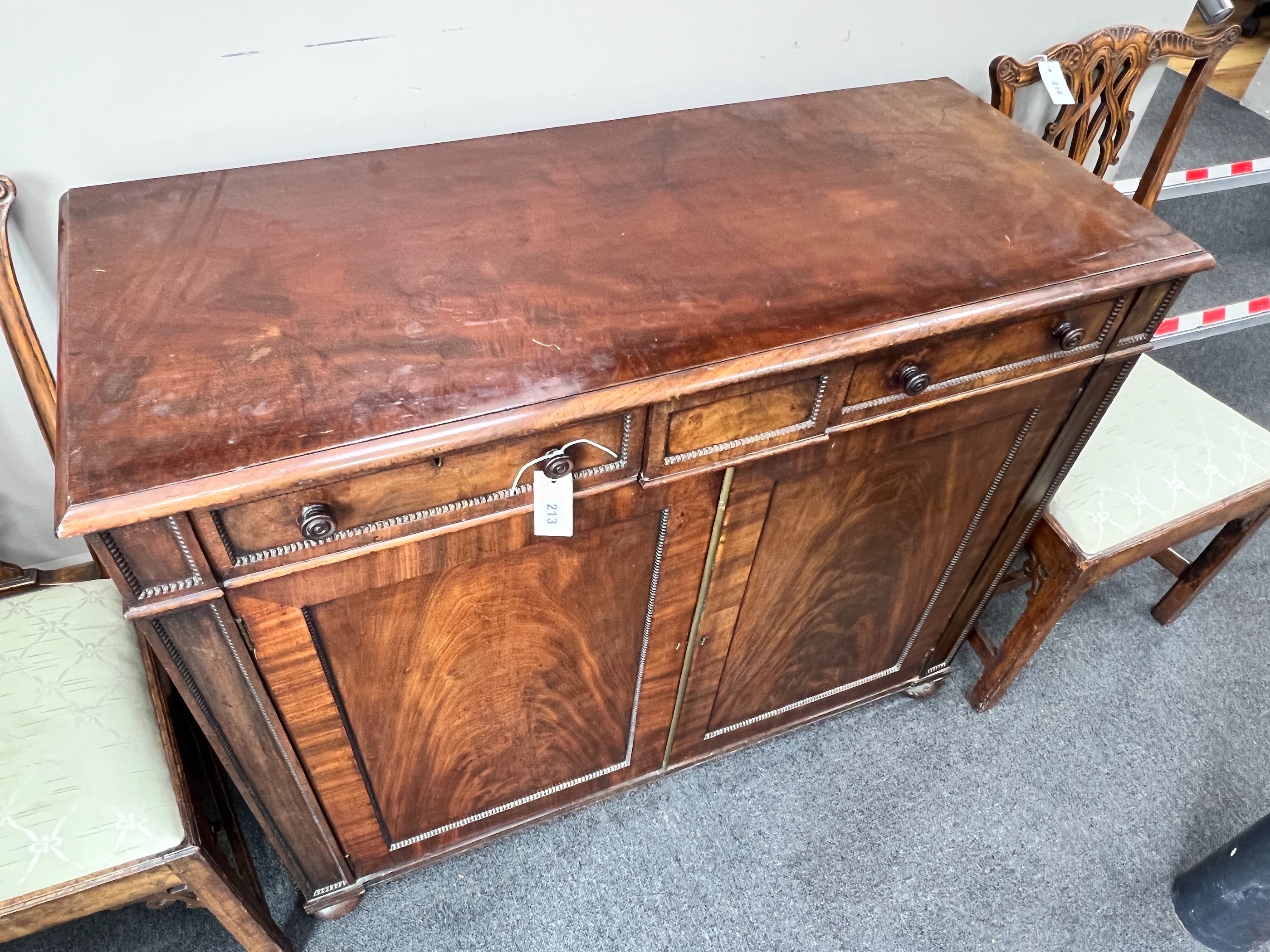 A George IV mahogany side cabinet, width 115cm, depth 48cm, height 94cm